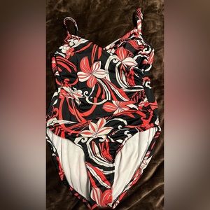 Size 14 one piece swimsuit paradise Bay, black, white and coral red